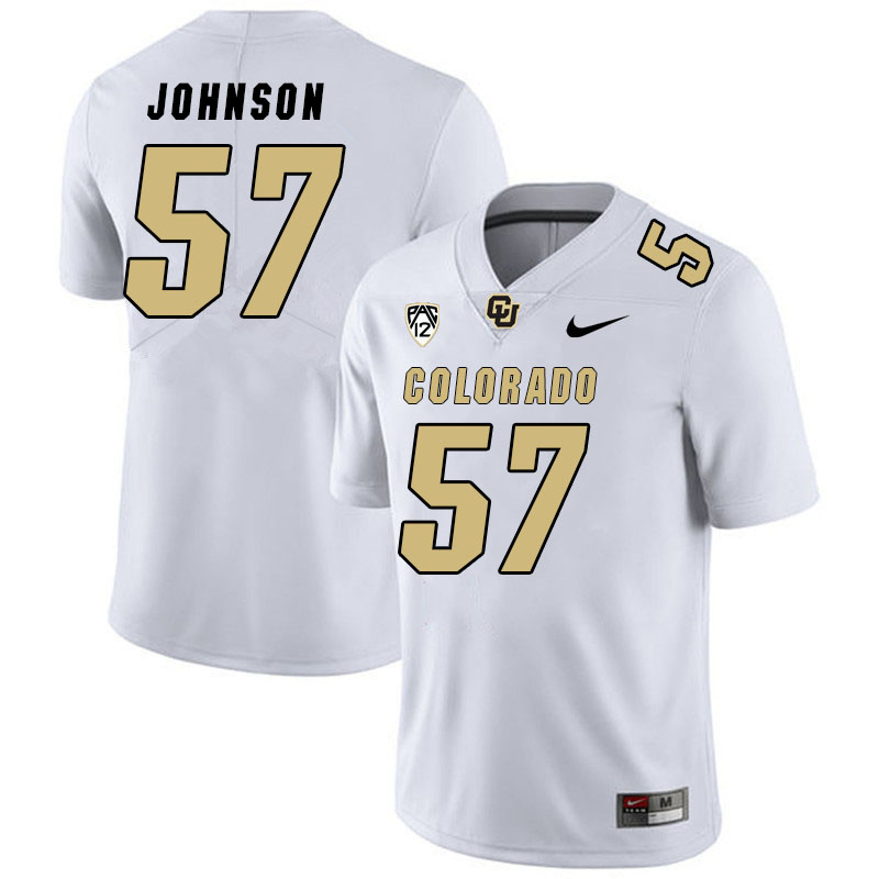 Men #57 Victory Johnson Colorado Buffaloes College Football Jerseys Stitched Sale-White - Click Image to Close